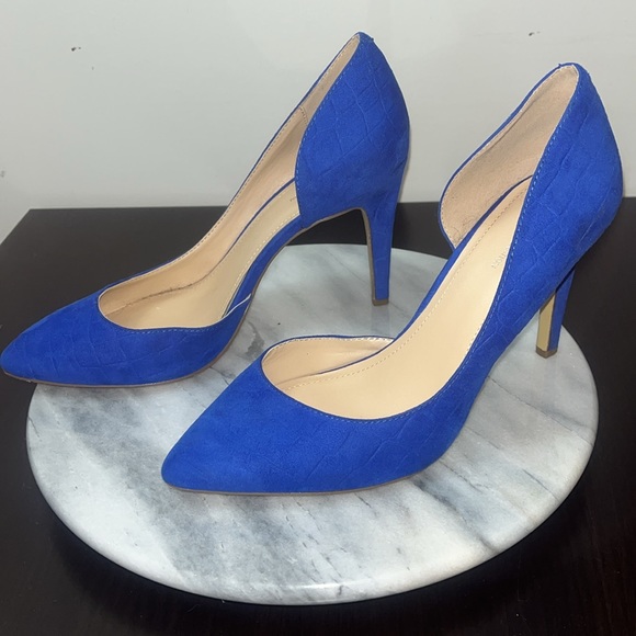 BCBGeneration pointy toe d'Orsay pumps textured suede Sz  8.5 in blue - Picture 5 of 11